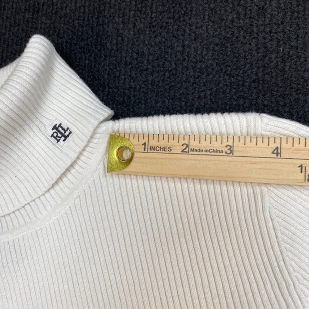 Lauren Ralph Lauren White Ribbed Cotton Turtleneck Sweater Logo XL - Picture 7 of 9